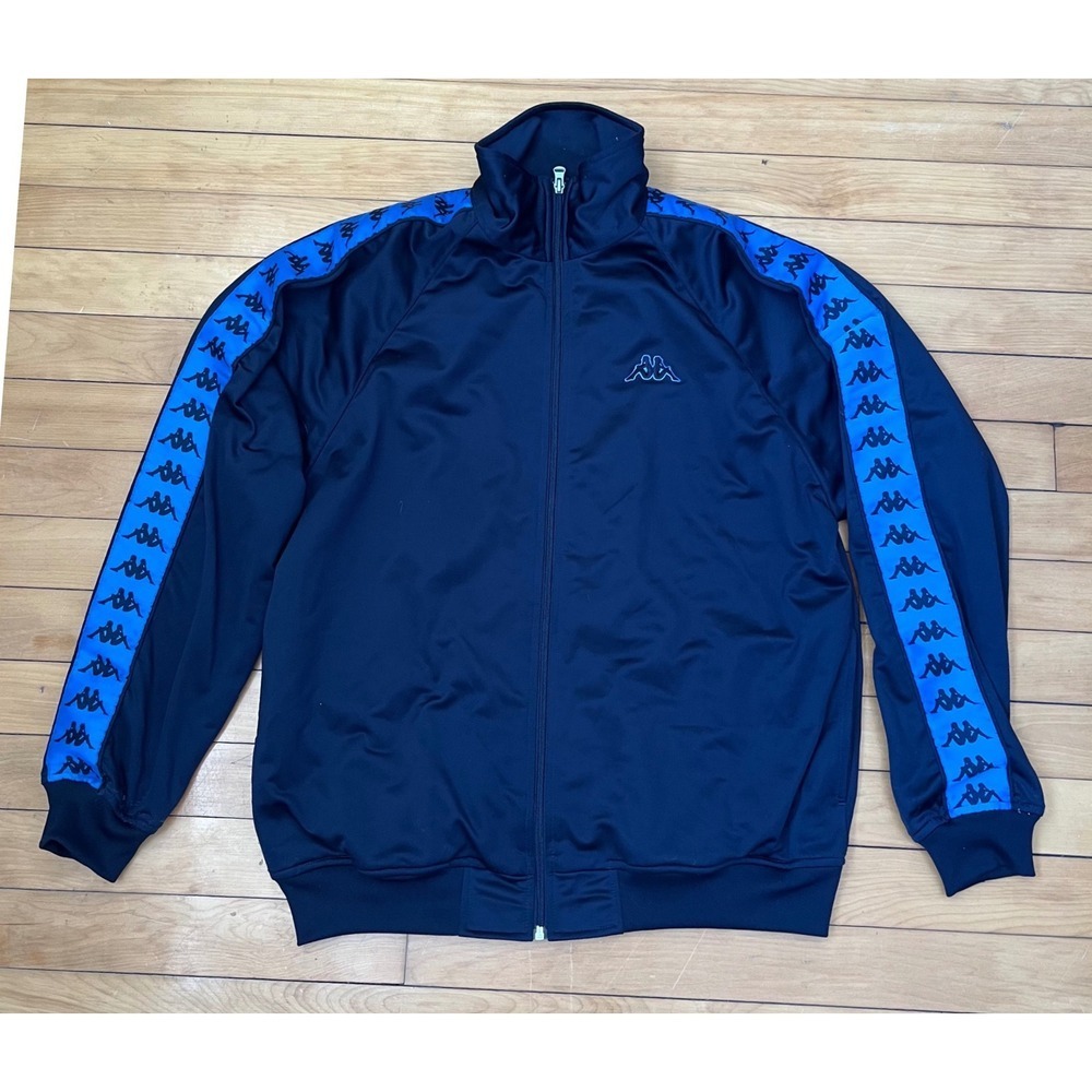 Kappa Mens Track Jacket Navy Blue Electric Blue Logo Tape Full Zip Medium